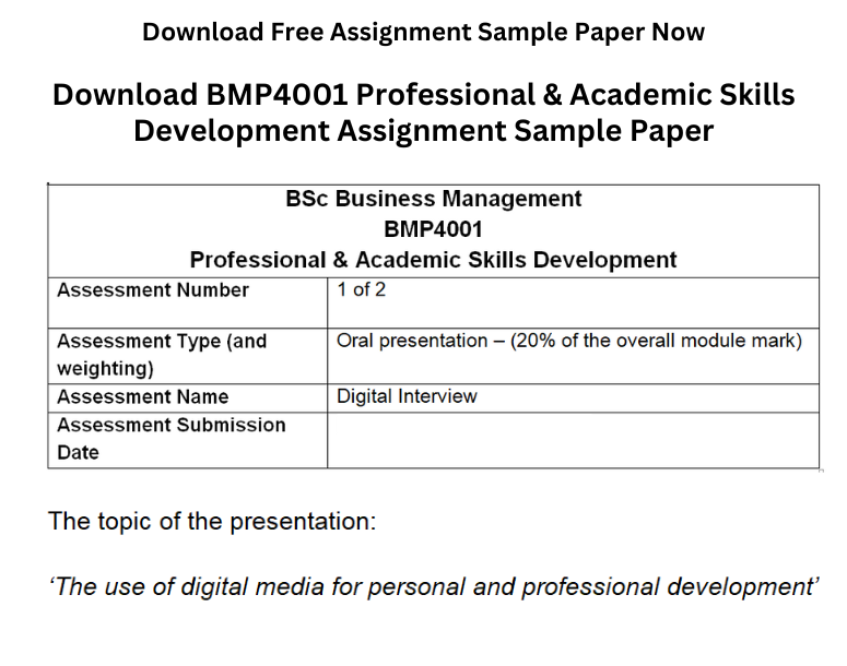 BMP4001 Professional & Academic Skills Development Sample Paper-1
