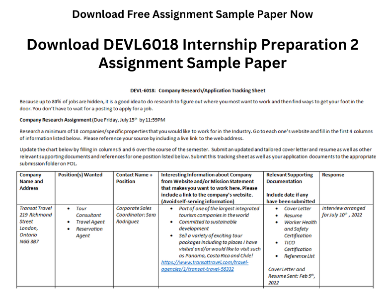 DEVL6018 Internship Preparation 2 Sample Paper
