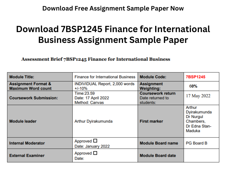 7BSP1245 Finance for International Business Sample Paper